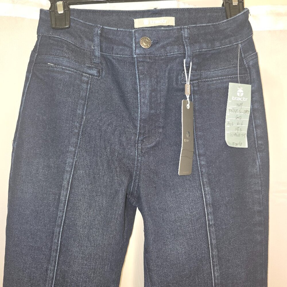 TRACTR dark denim flare with slit front leg and raw hem - Picture 6 of 8
